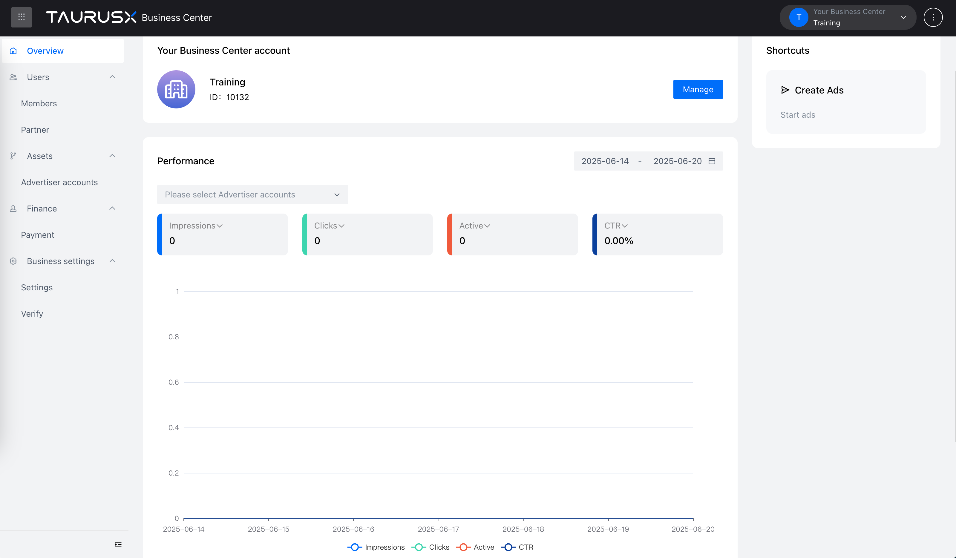 Business Center Overview Interface