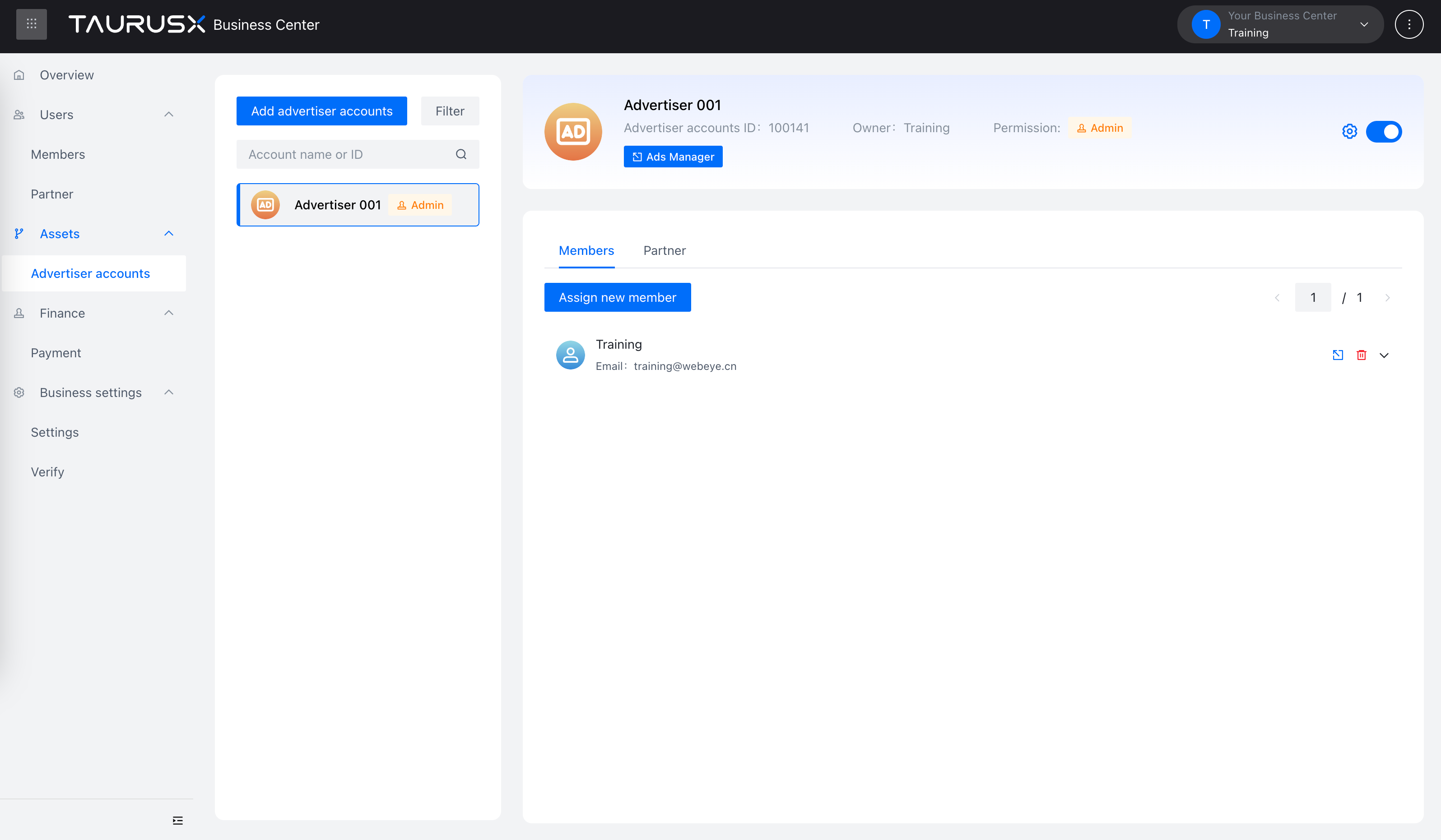 Advertiser Account Example